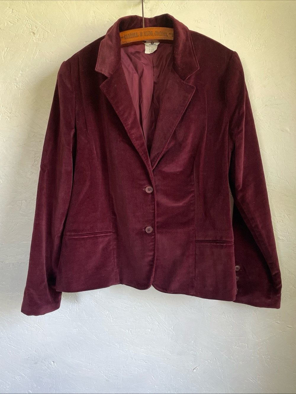 Vintage 100% Cotton Velvet Blazer Deep Burgundy Plum Purple size 14
